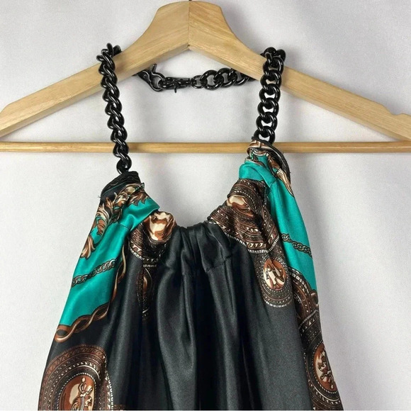 Unyx Y2K Tie Back Blue & Black Printed Satin Bandana Tank Top S - Picture 3 of 5